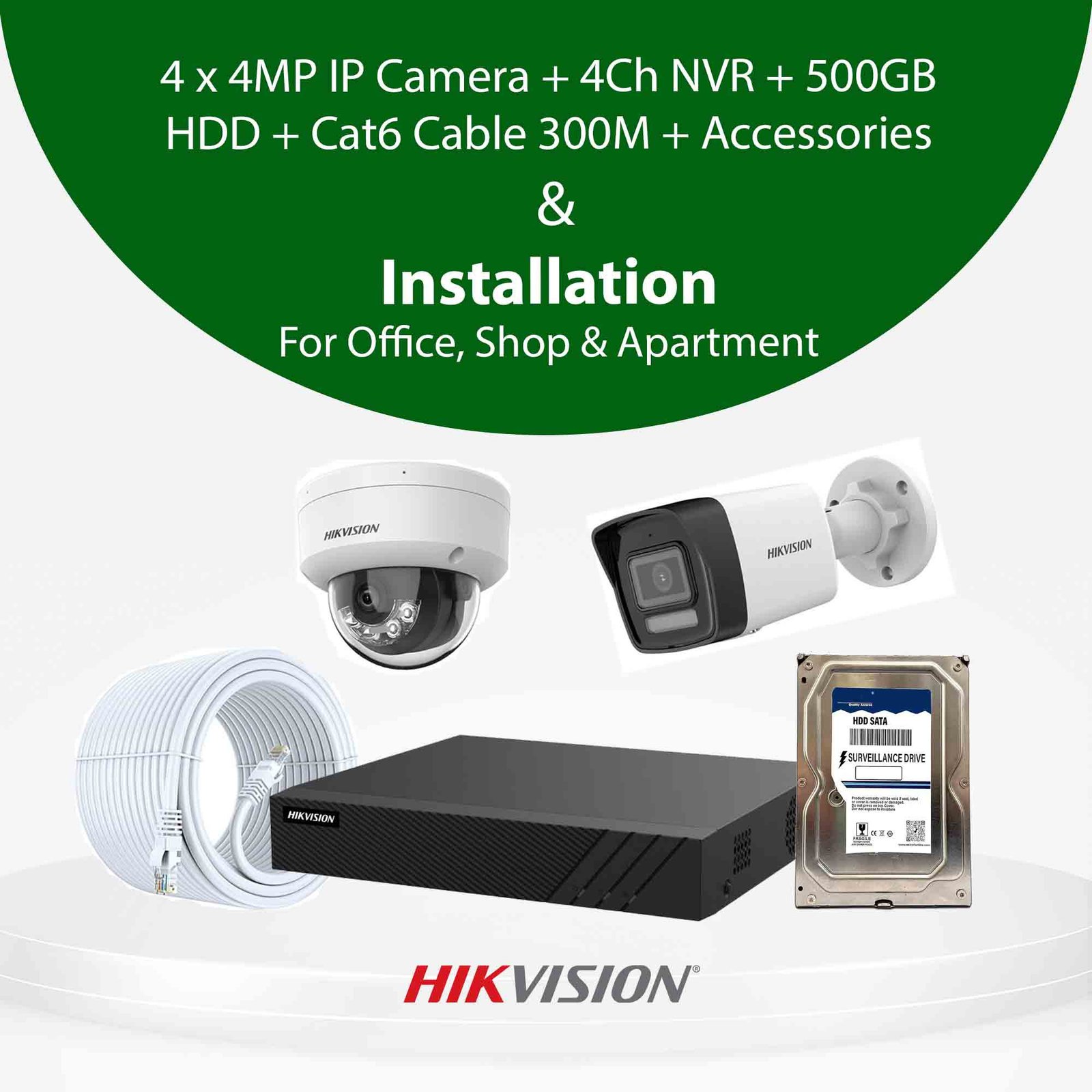4MP IP CCTV Camera With Installation for Office, Shop & Apartment | Hikvision, Dahua & UNV