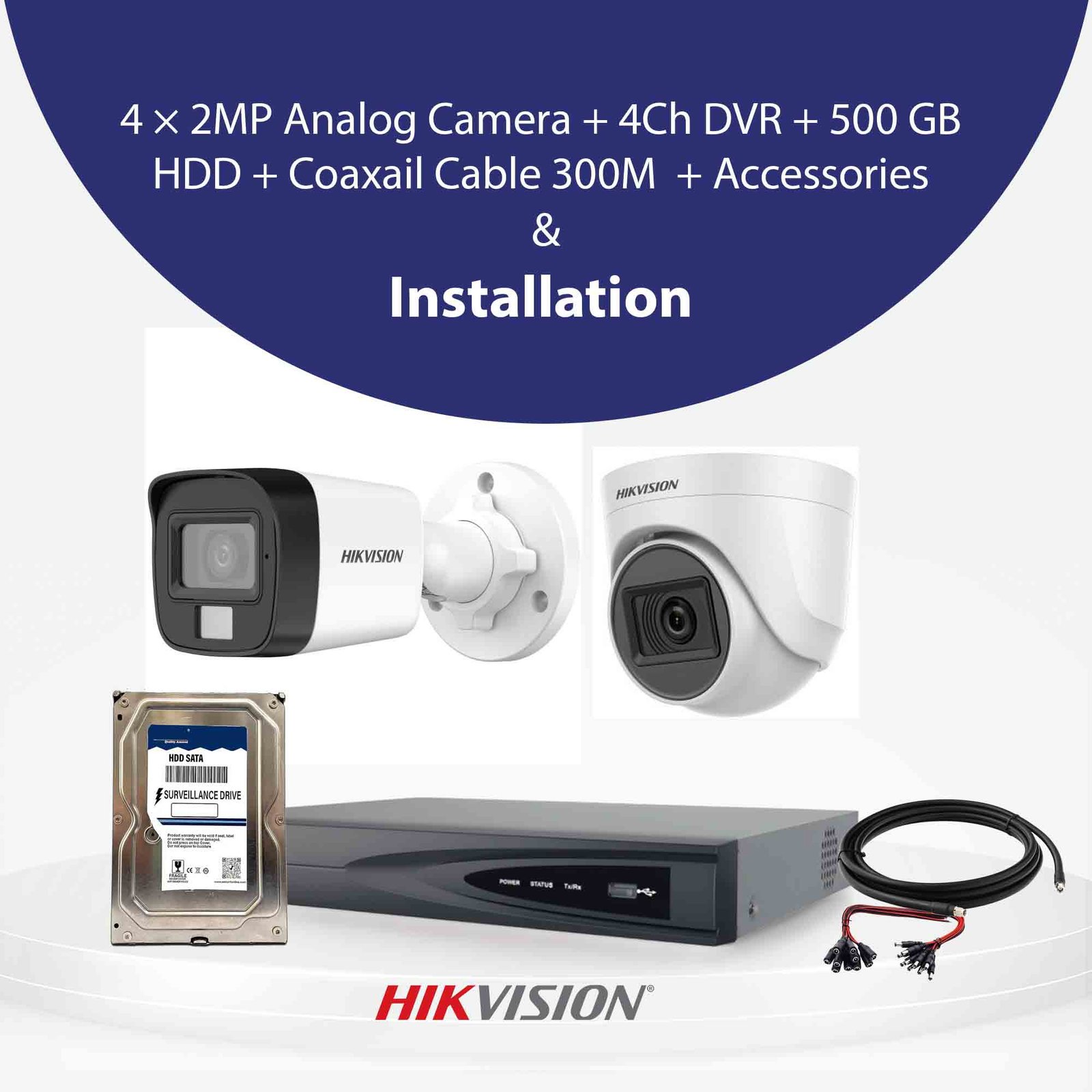 Hikvision 2MP Analog CCTV Camera With Installation for Villas & Warehouses I 4/8/16 Cameras