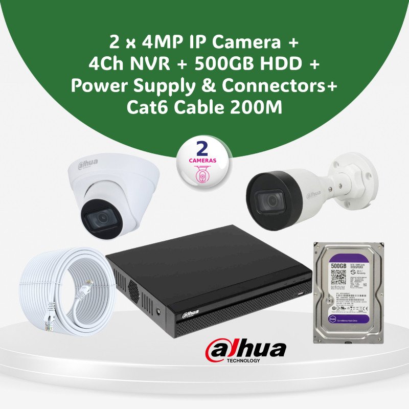 4MP IP CCTV Camera Bundle  Pack I Hikvision / Dahua / UNV Systems with 2 to 16 Cameras, NVR, Storage & CAT6 Cable