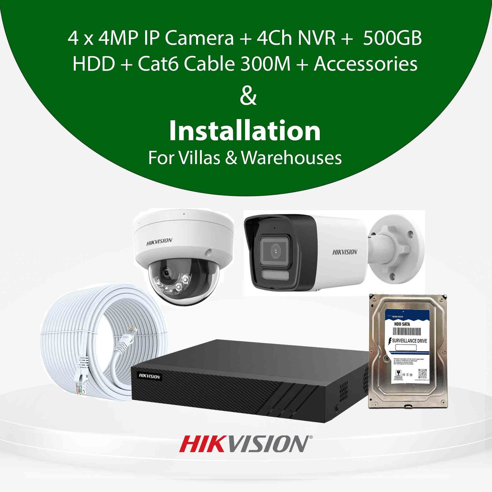 4MP IP CCTV Camera With Installation Bundle for Villa & Warehouse UAE | Hikvision, Dahua & UNV