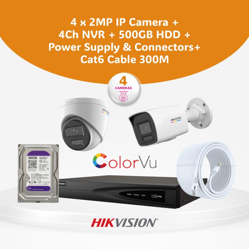 2MP ColorView IP CCTV Camera Bundle Pack – Hikvision, Dahua & UNV Bundles (4/8 Cameras) with NVR & Storage