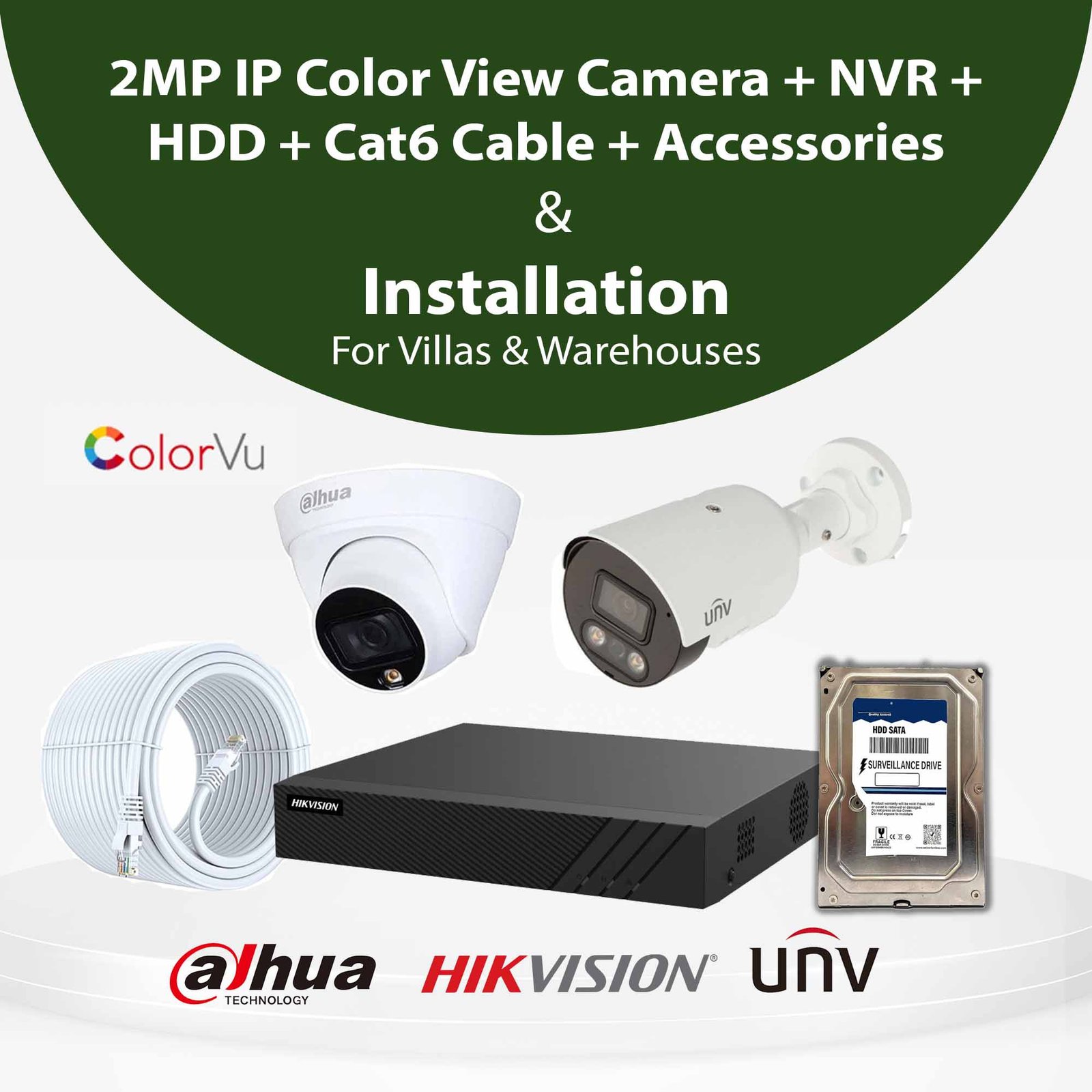 2MP IP Colour View CCTV Camera With Installation for Villas & Warehouses