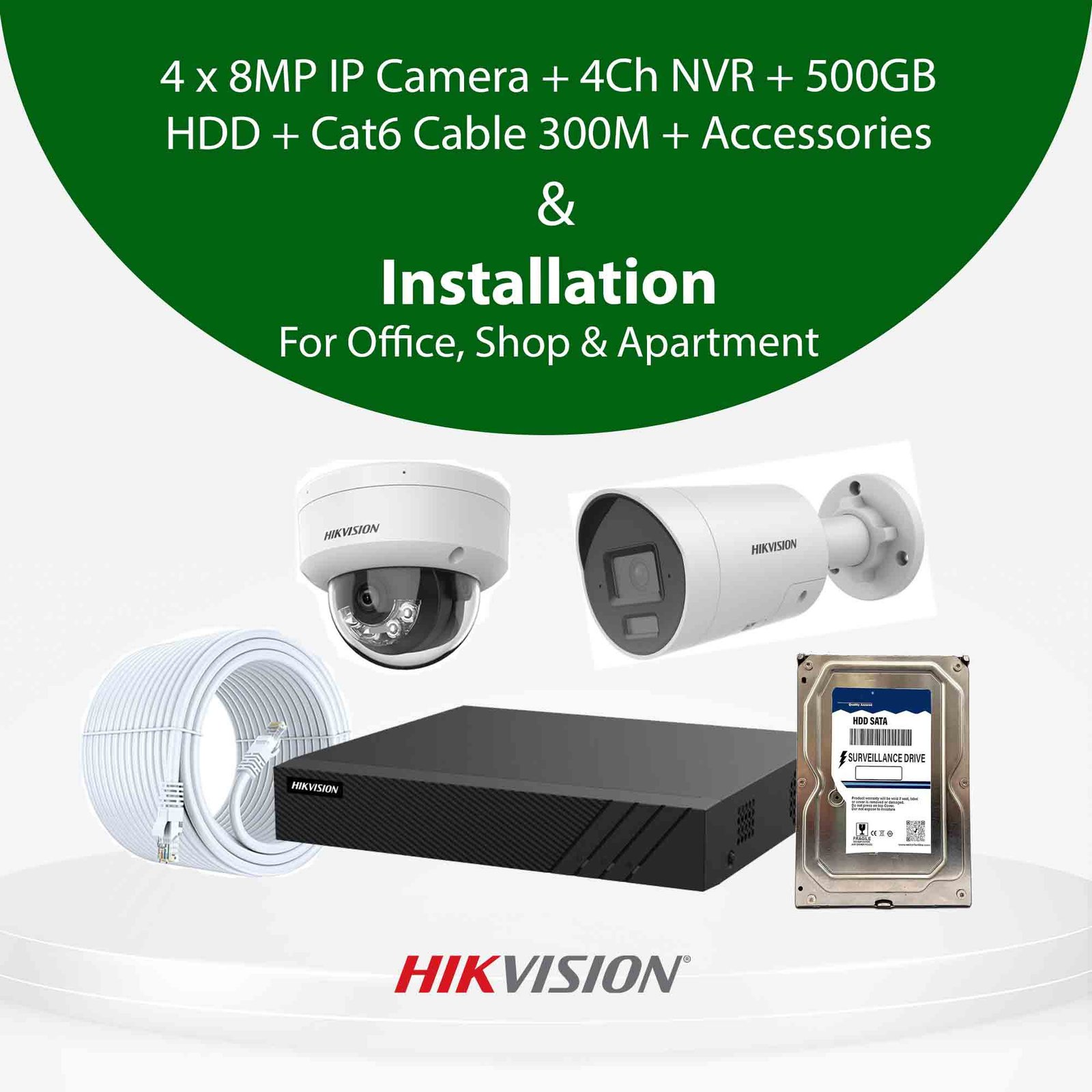 8MP IP CCTV Camera With Installation for Office, Shop & Apartment | Hikvision, Dahua & UNV