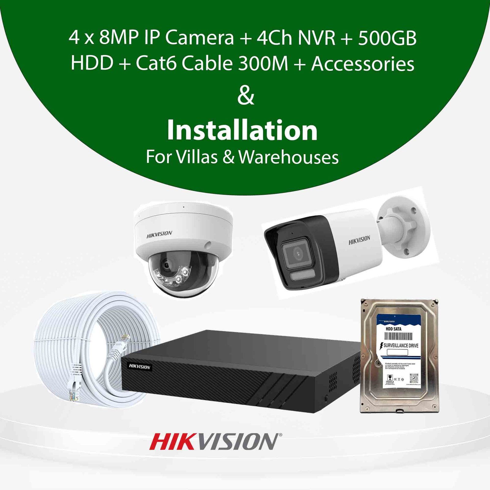 8MP IP CCTV Camera With Installation for Villa & Warehouse | Hikvision, Dahua & UNV