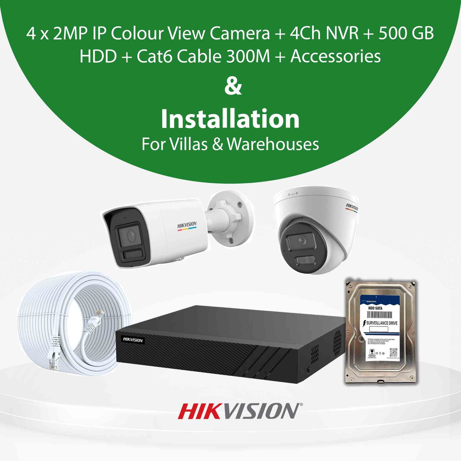 2MP IP Colour View CCTV Camera With Installation for Villas & Warehouses