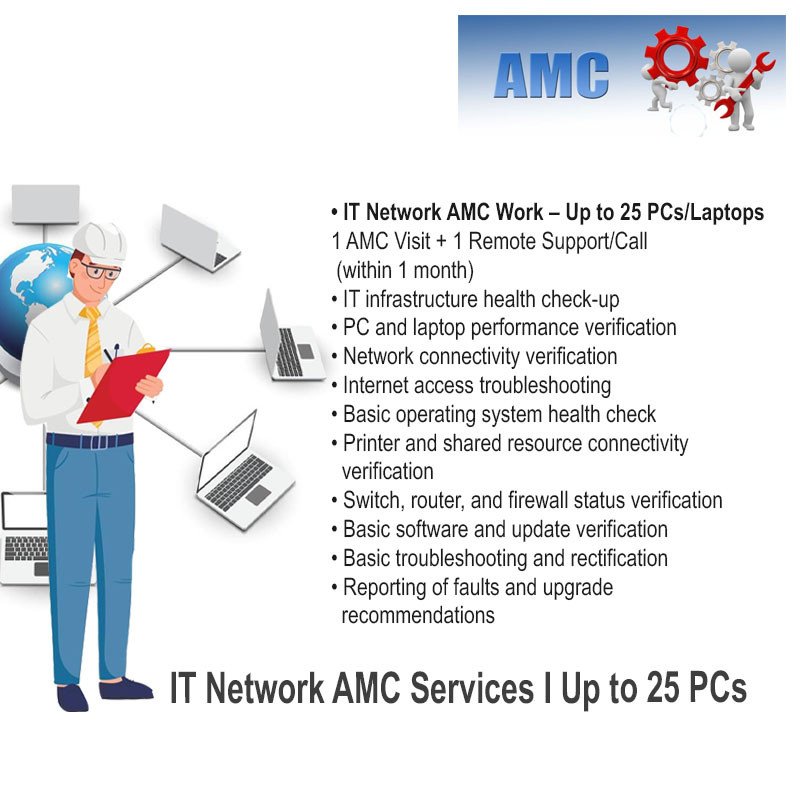 IT Network AMC (Annual Maintenance Contract) Services I Up to 100 PCs I Visit-Based
