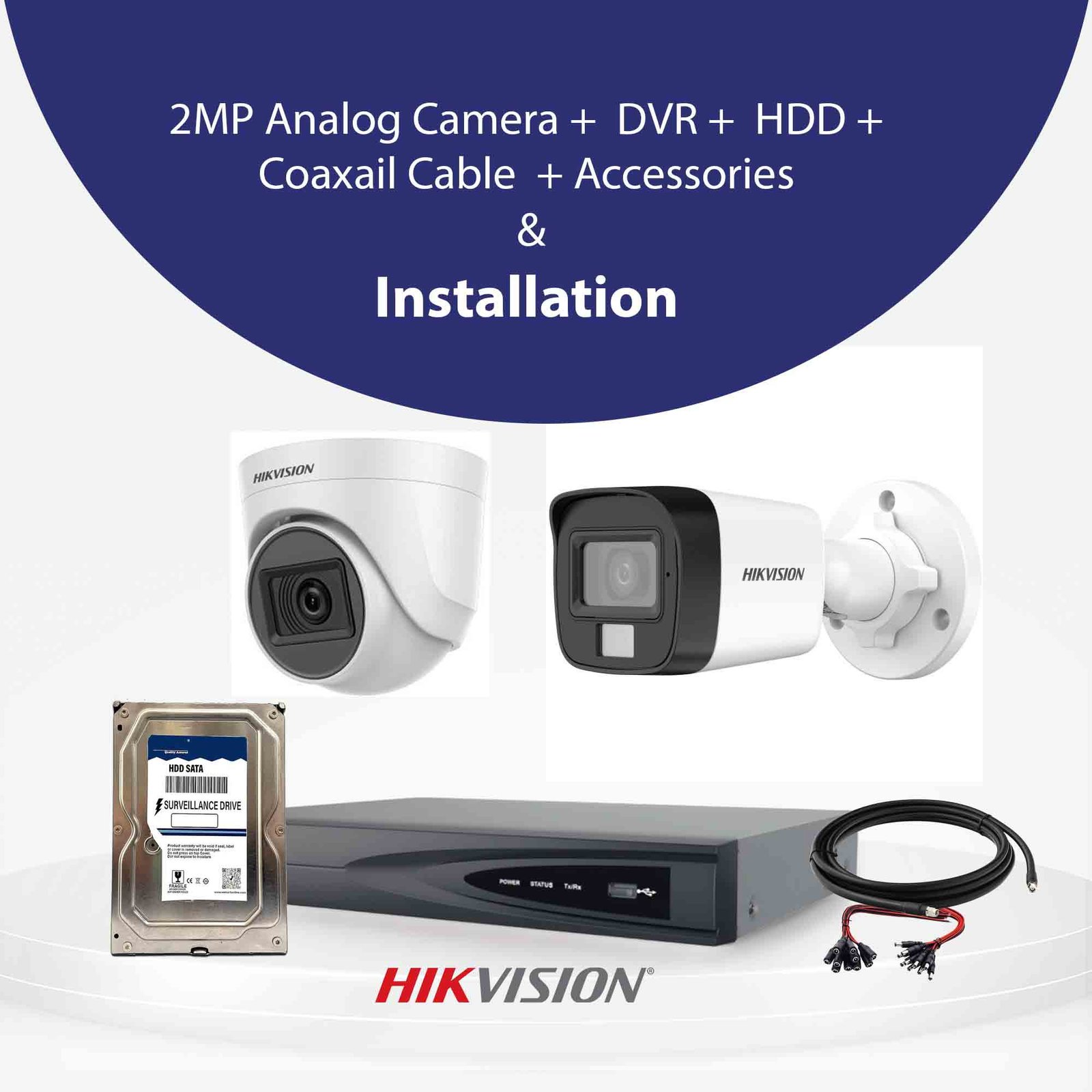 Hikvision 2MP Analog CCTV Camera With Installation for Villas & Warehouses I 4/8/16 Cameras