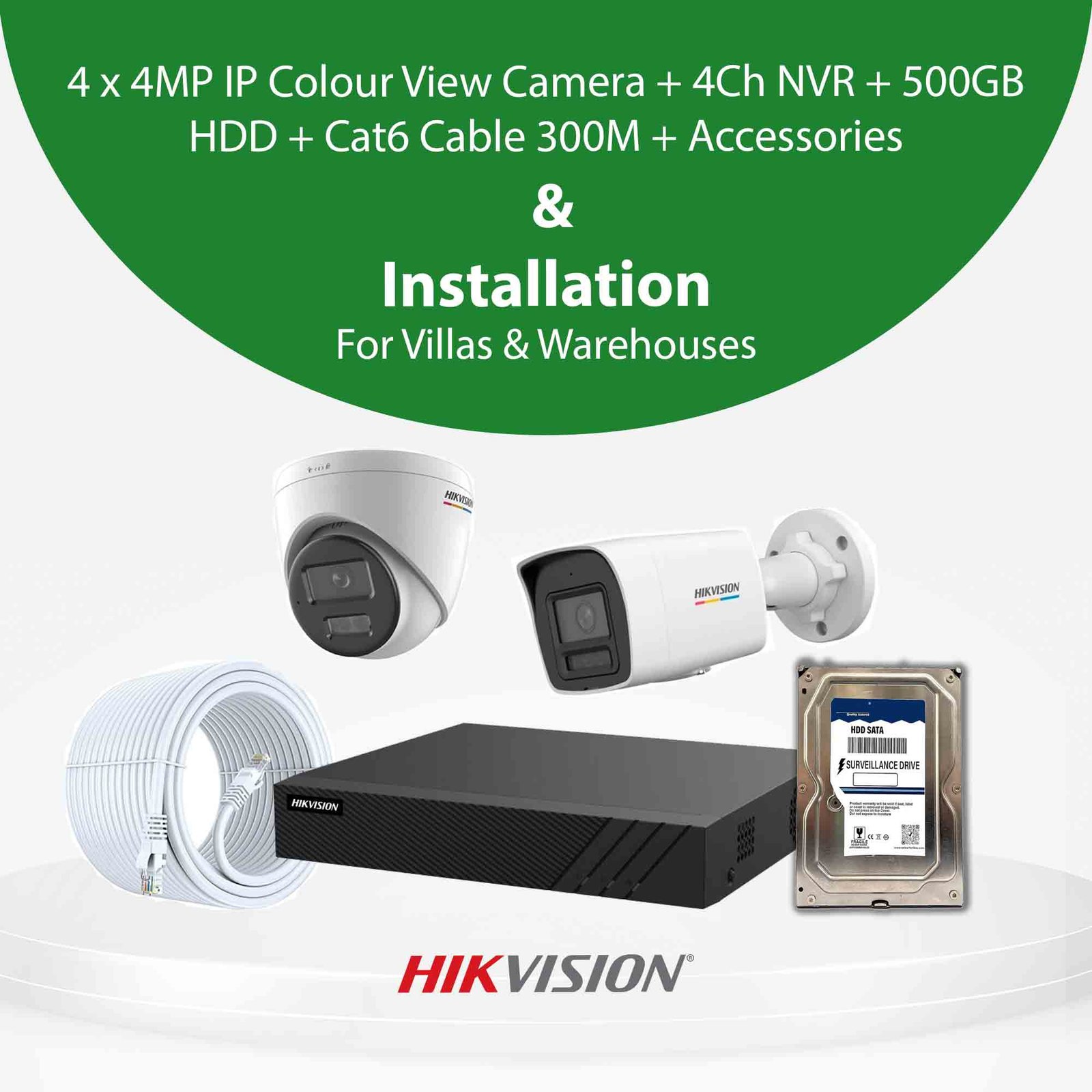 4MP IP Colour View CCTV Camera With Installation for Villas & Warehouses