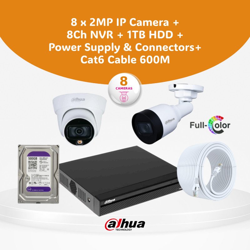 2MP ColorView IP CCTV Camera Bundle Pack – Hikvision, Dahua & UNV Bundles (4/8 Cameras) with NVR & Storage