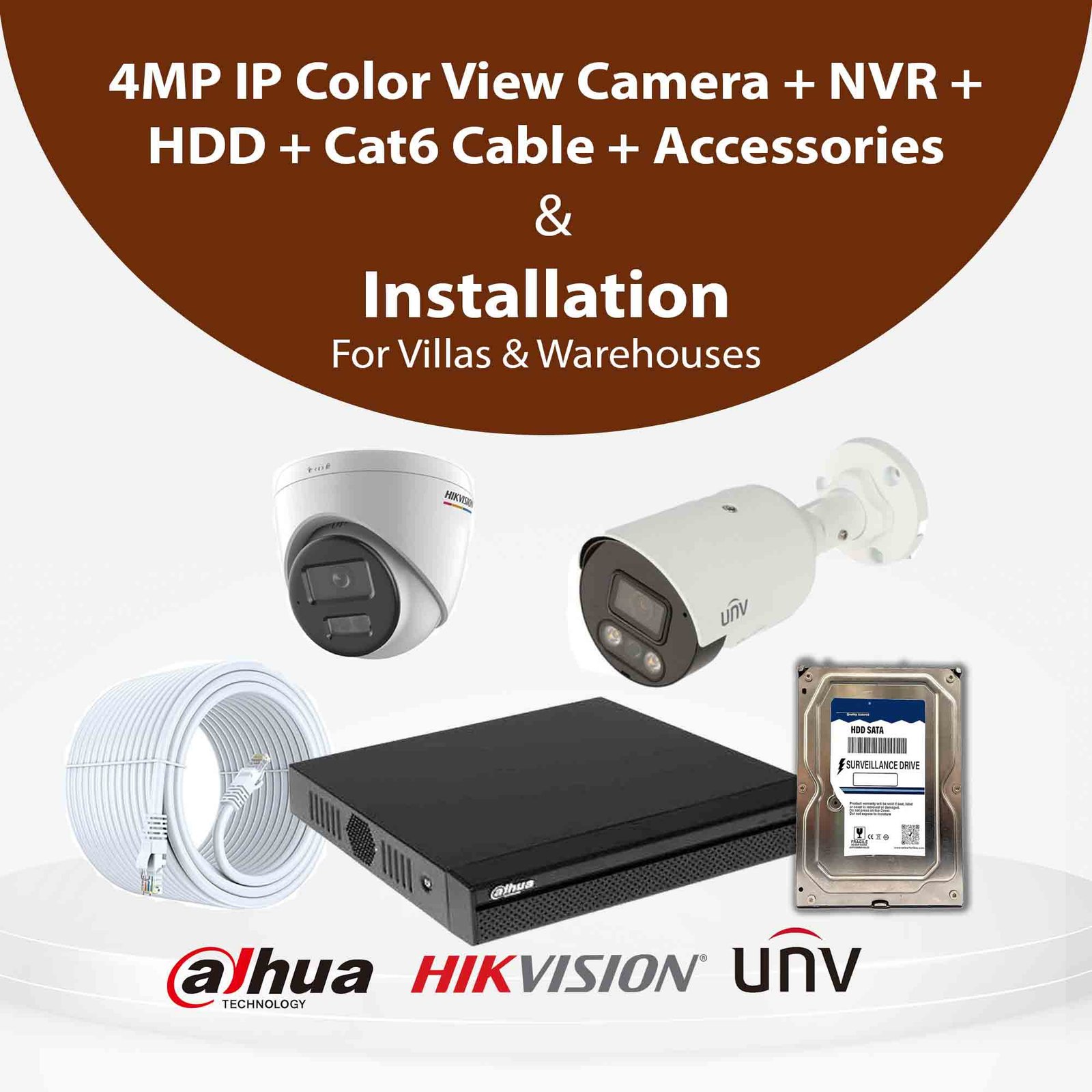 4MP IP Colour View CCTV Camera With Installation for Villas & Warehouses